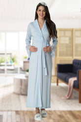 Elegant Lace Maternity Robe Blue - 5413