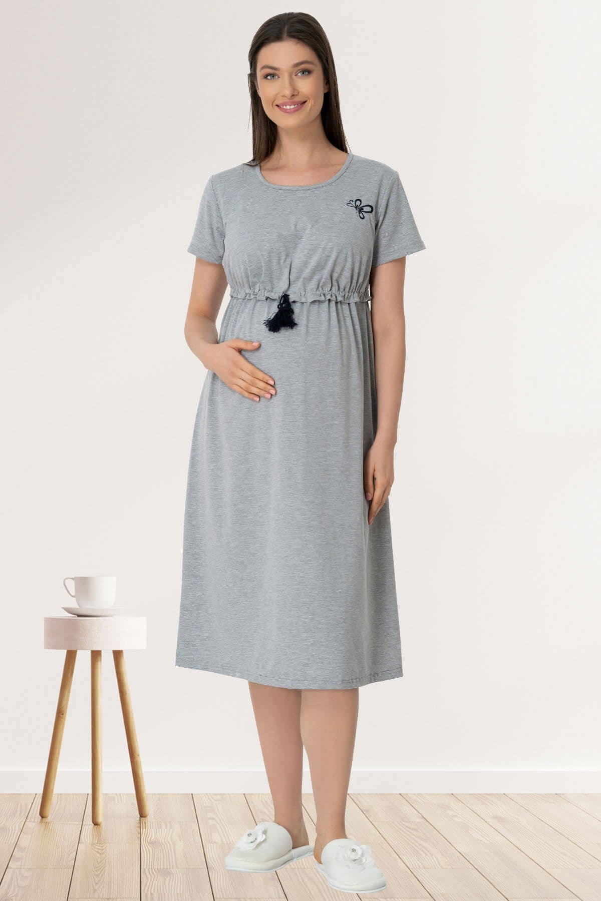 Breastfeeding Maternity & Nursing Nightgown Grey - 5427
