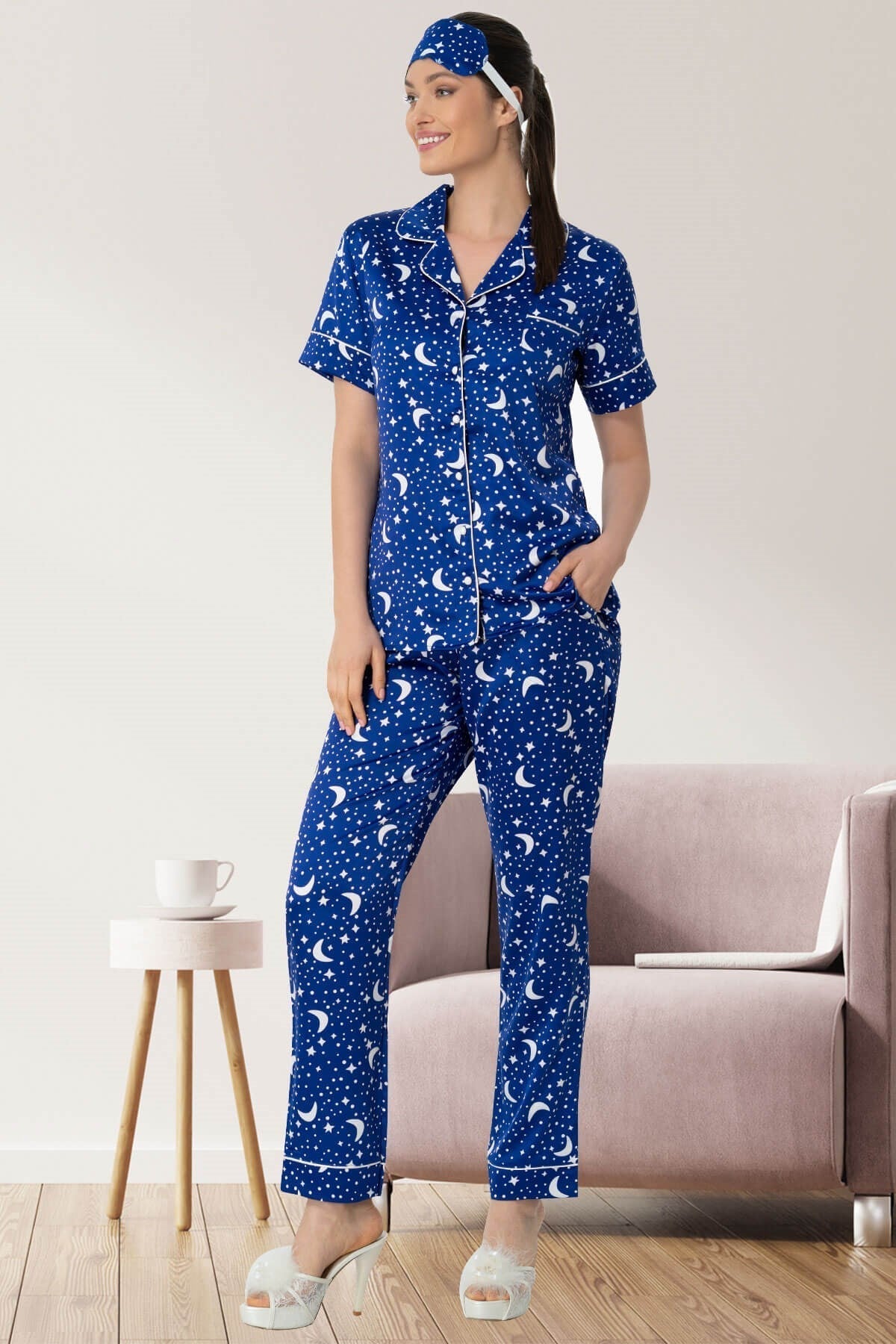 Sky Satin Maternity & Nursing Pajamas - 5473
