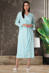 Guipure Double Breasted Maternity & Nursing Nightgown Turquoise - 5522