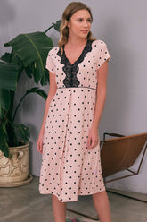 Polka Dot Lace Maternity & Nursing Nightgown Pink - 5654