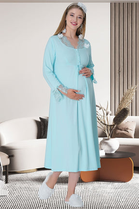 Lace Sleeves Maternity & Nursing Nightgown Turquoise - 5312