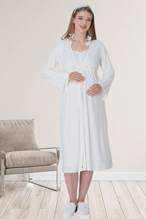 Lace Embroidered 4 Pieces Maternity & Nursing Set Ecru - 5718