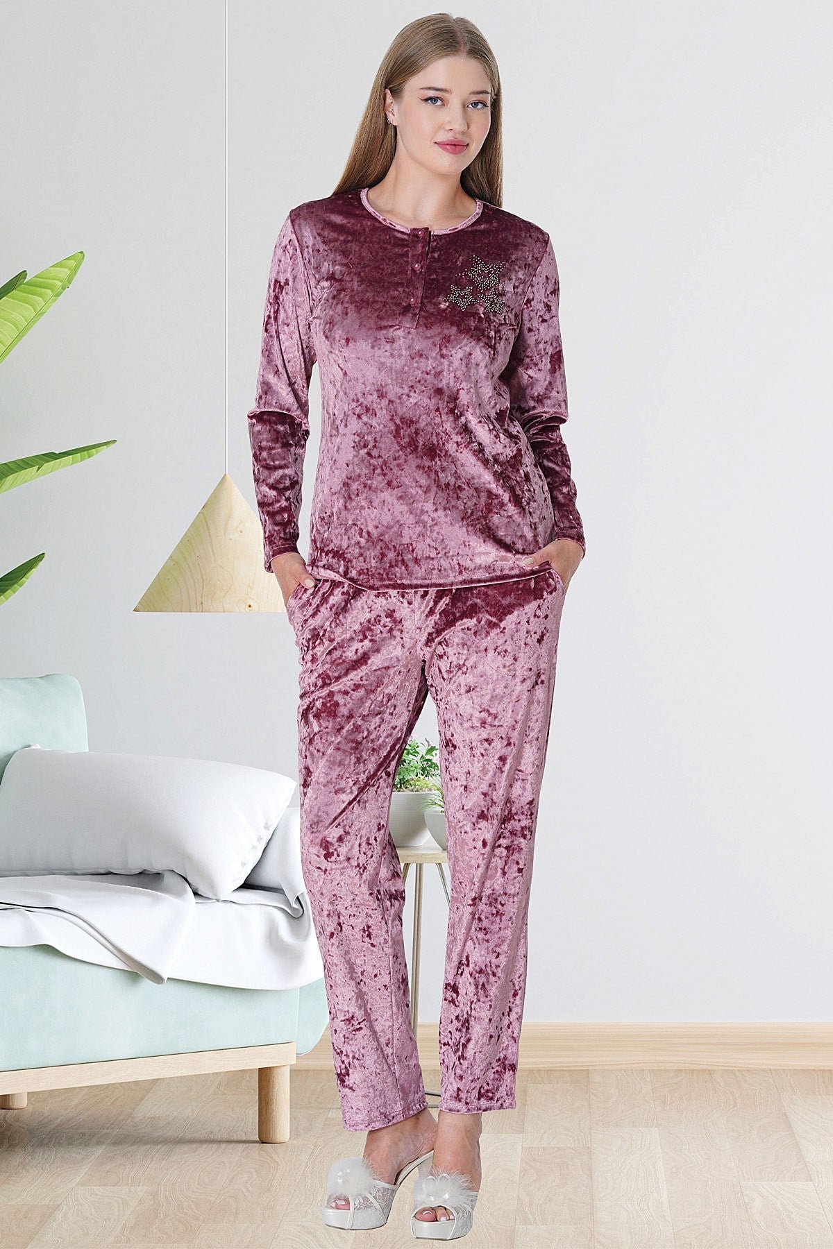 Velvet Maternity & Nursing Pajamas Dried Rose - 5721