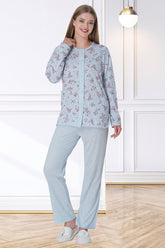 Flowery Plus Size Maternity & Nursing Pajamas Blue - 5737