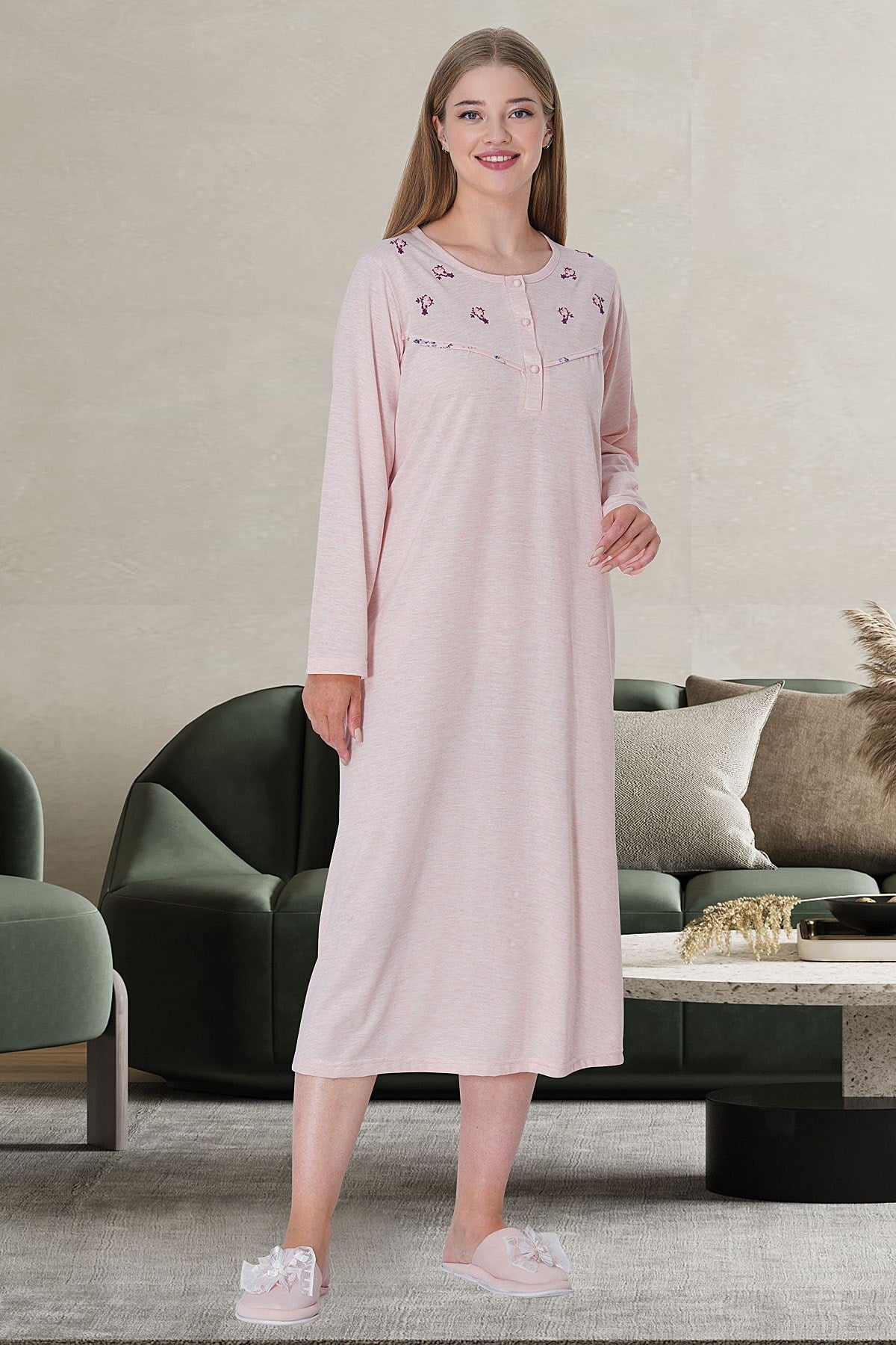 Melange Plus Size Maternity & Nursing Nightgown Pink - 5739