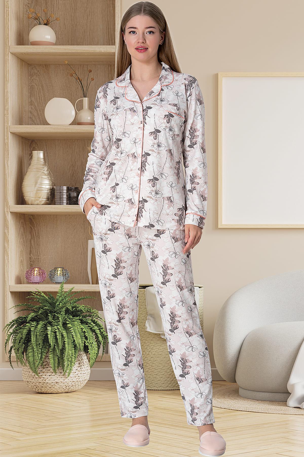 Flower Pattern Maternity & Nursing Pajamas Powder - 5817