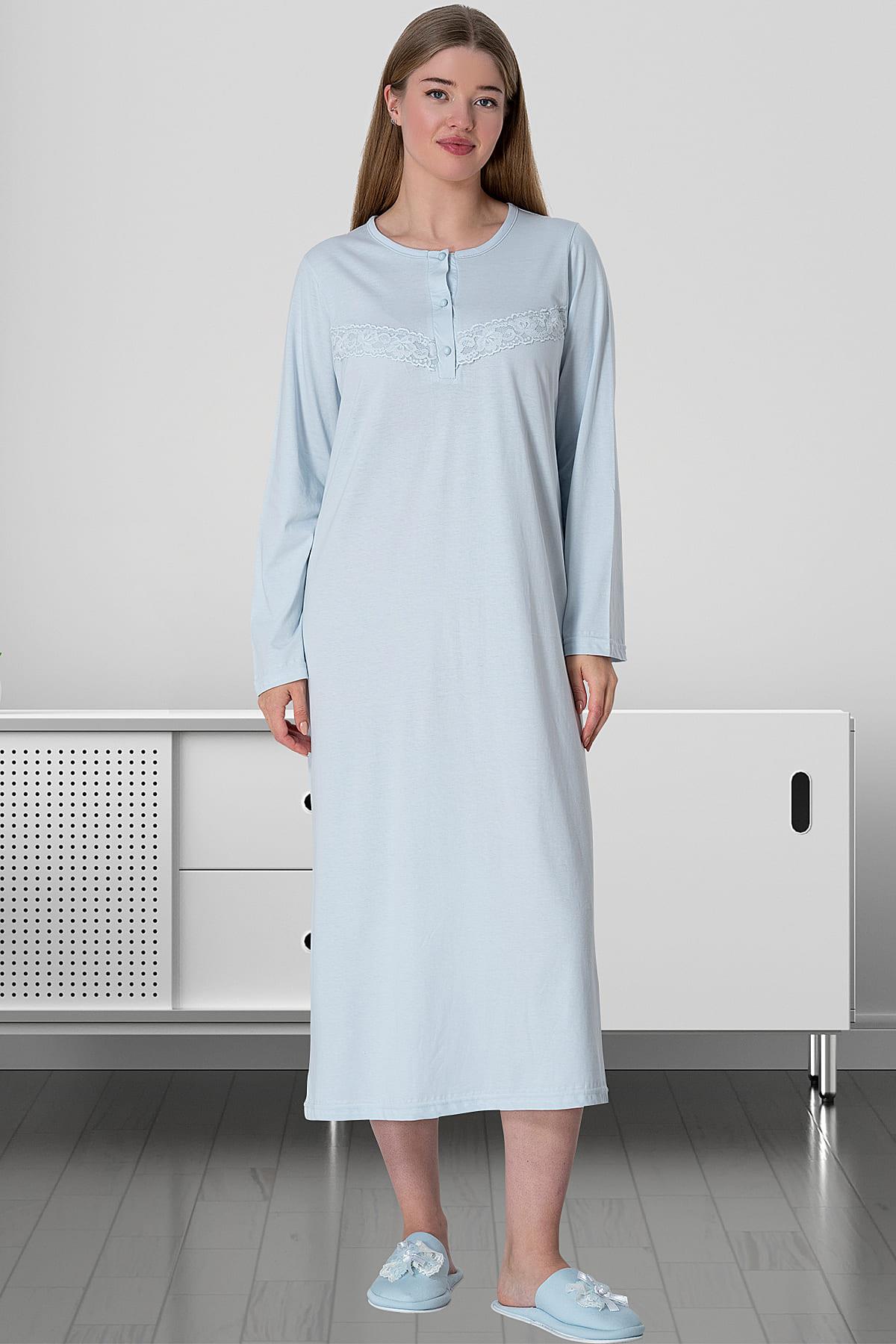 Guipure Plus Size Maternity & Nursing Nightgown Blue - 5824