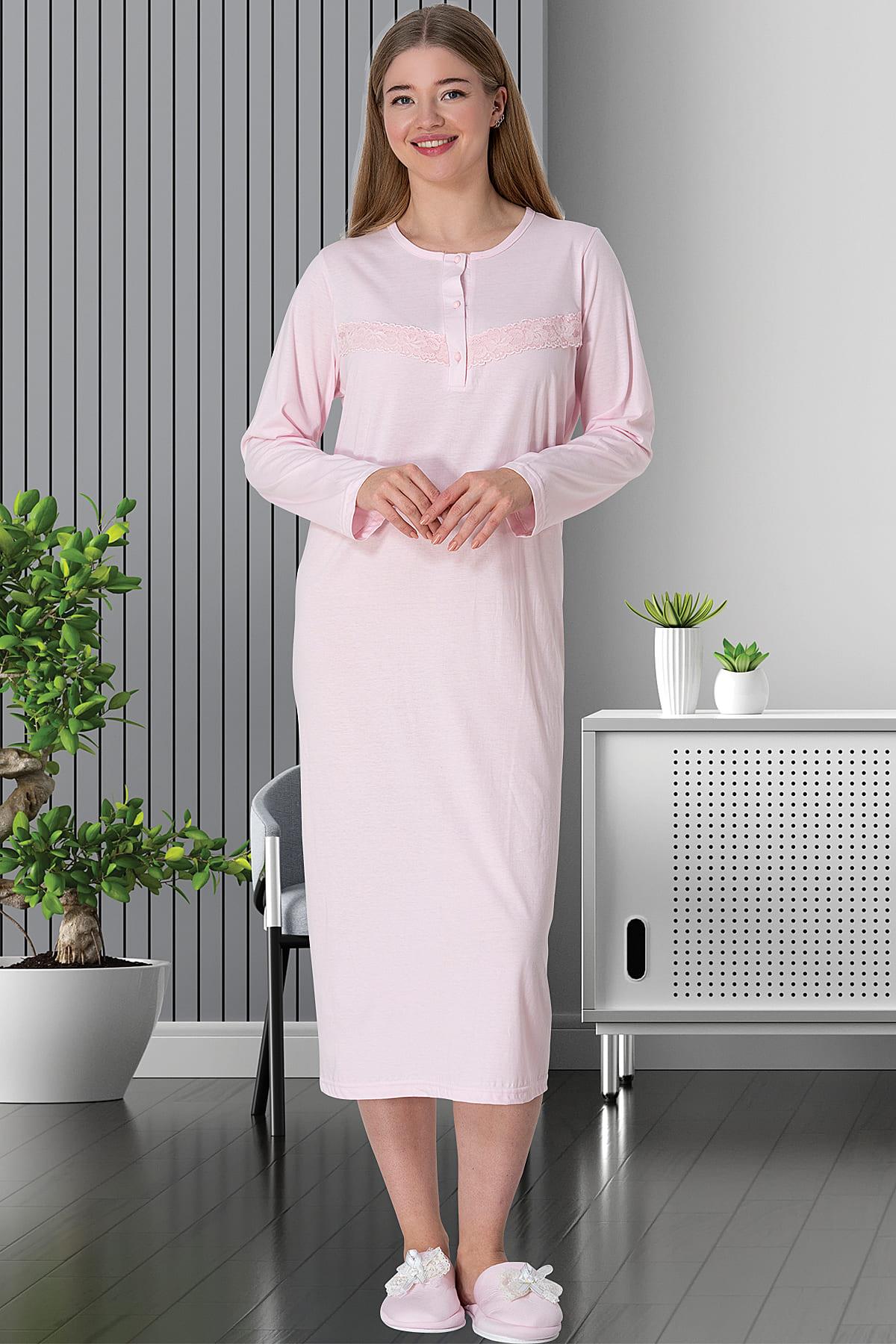 Guipure Plus Size Maternity & Nursing Nightgown Pink - 5824
