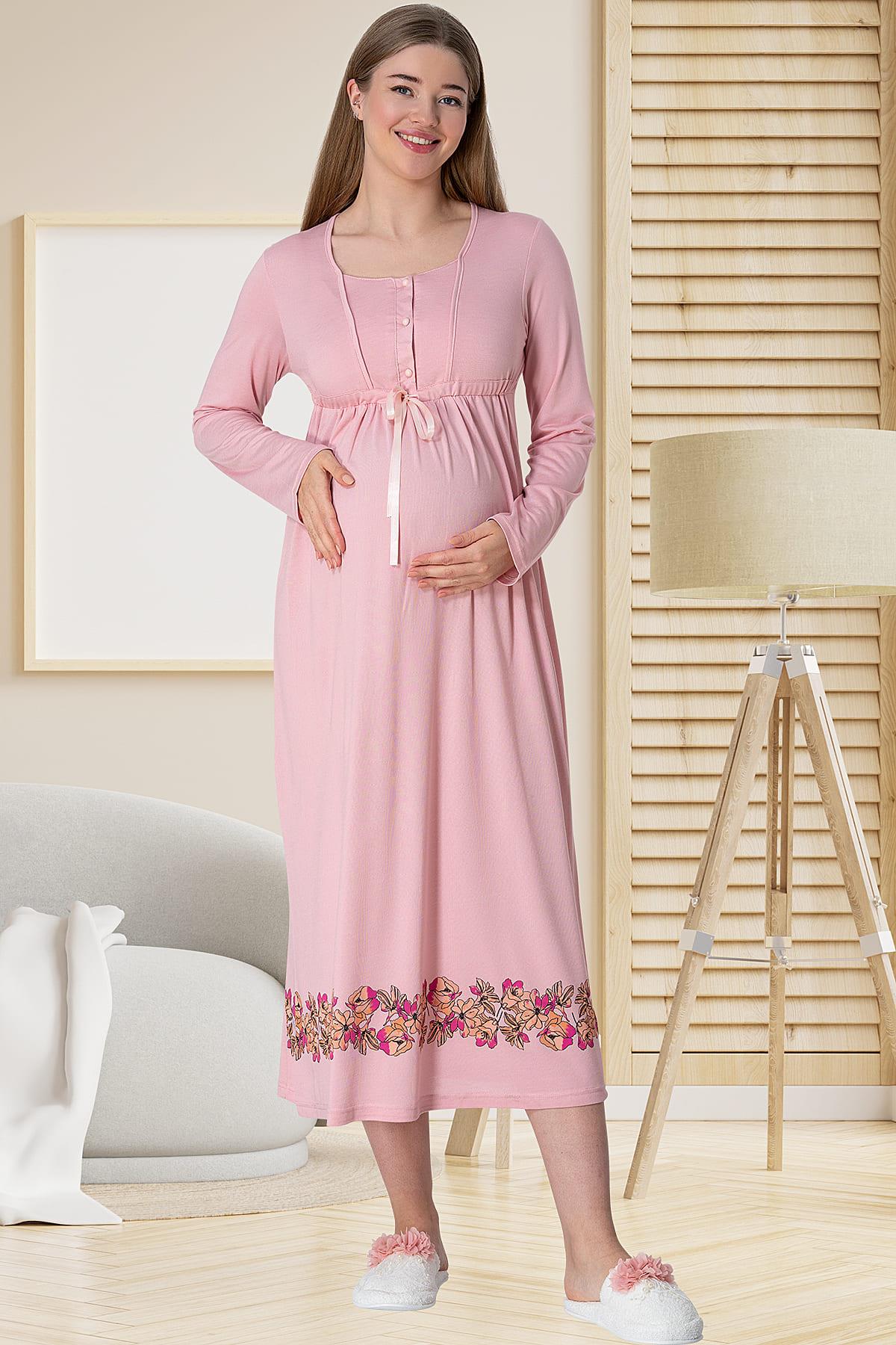 Flower Pattern 4 Pieces Maternity & Nursing Set Pink - 5903