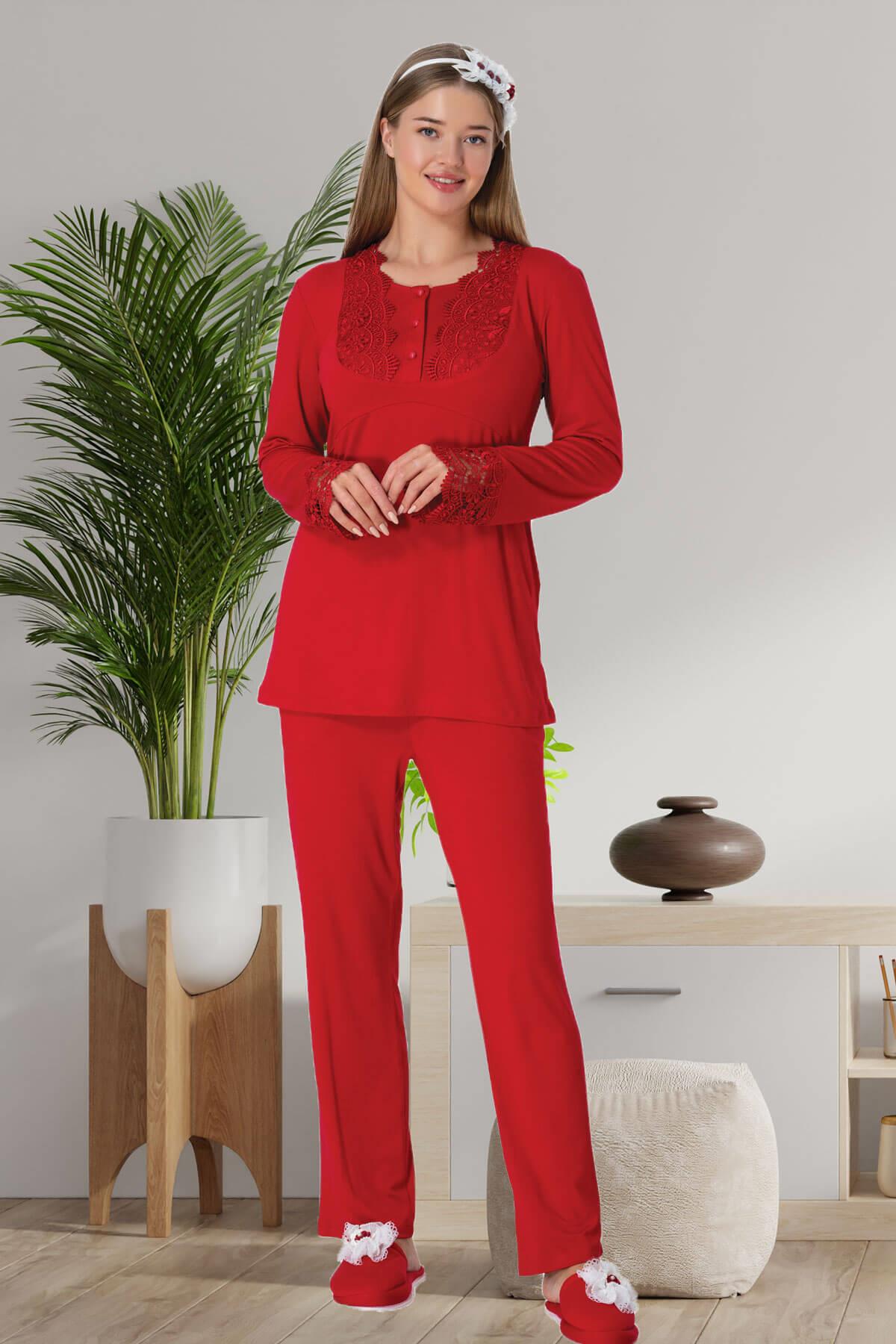 Lace Maternity & Nursing Pajamas Red - 5914
