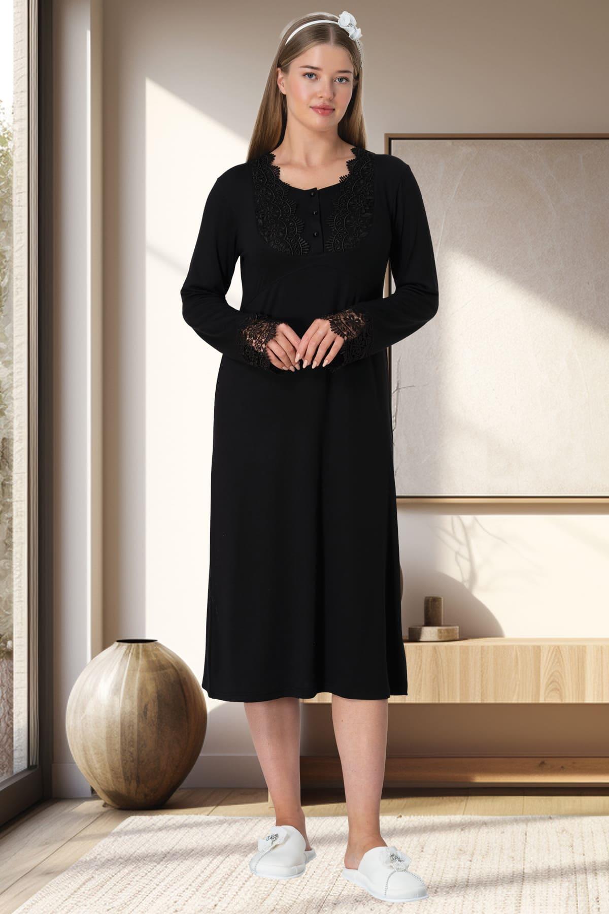 Lace Maternity & Nursing Nightgown Black - 5916