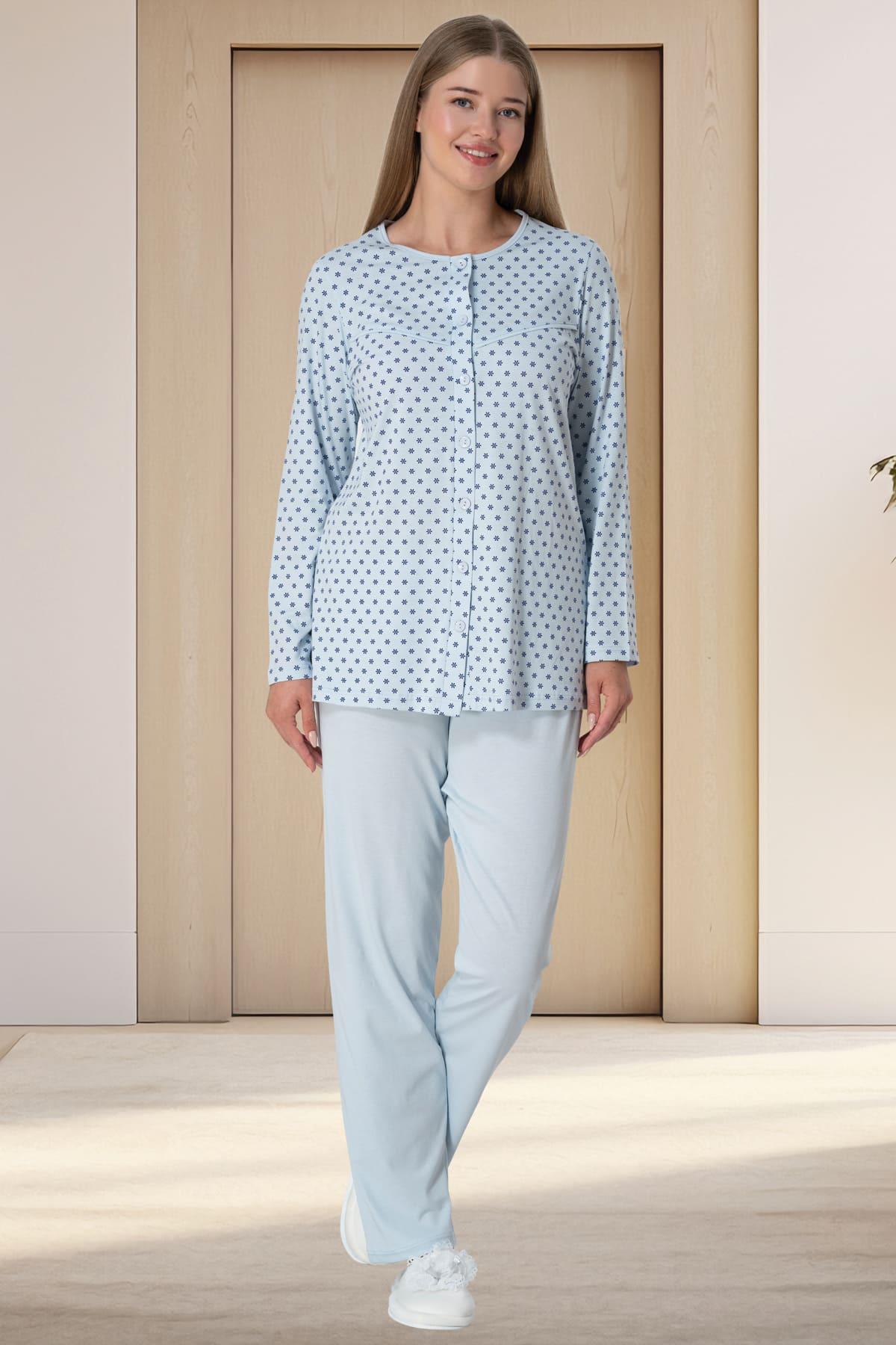 Polka Dot Plus Size Maternity & Nursing Pajamas Blue - 5918