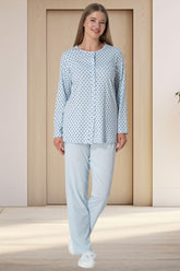 Polka Dot Plus Size Maternity & Nursing Pajamas Blue - 5918