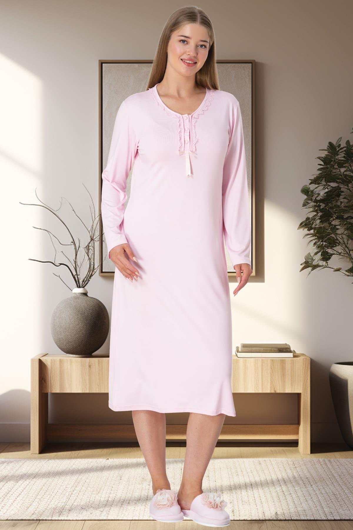 Lace Collar Plus Size Maternity & Nursing Nightgown Pink - 5921