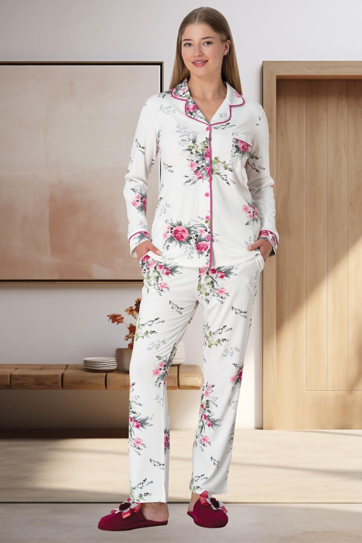 Flower Pattern Maternity & Nursing Pajamas Fuchsia - 5927