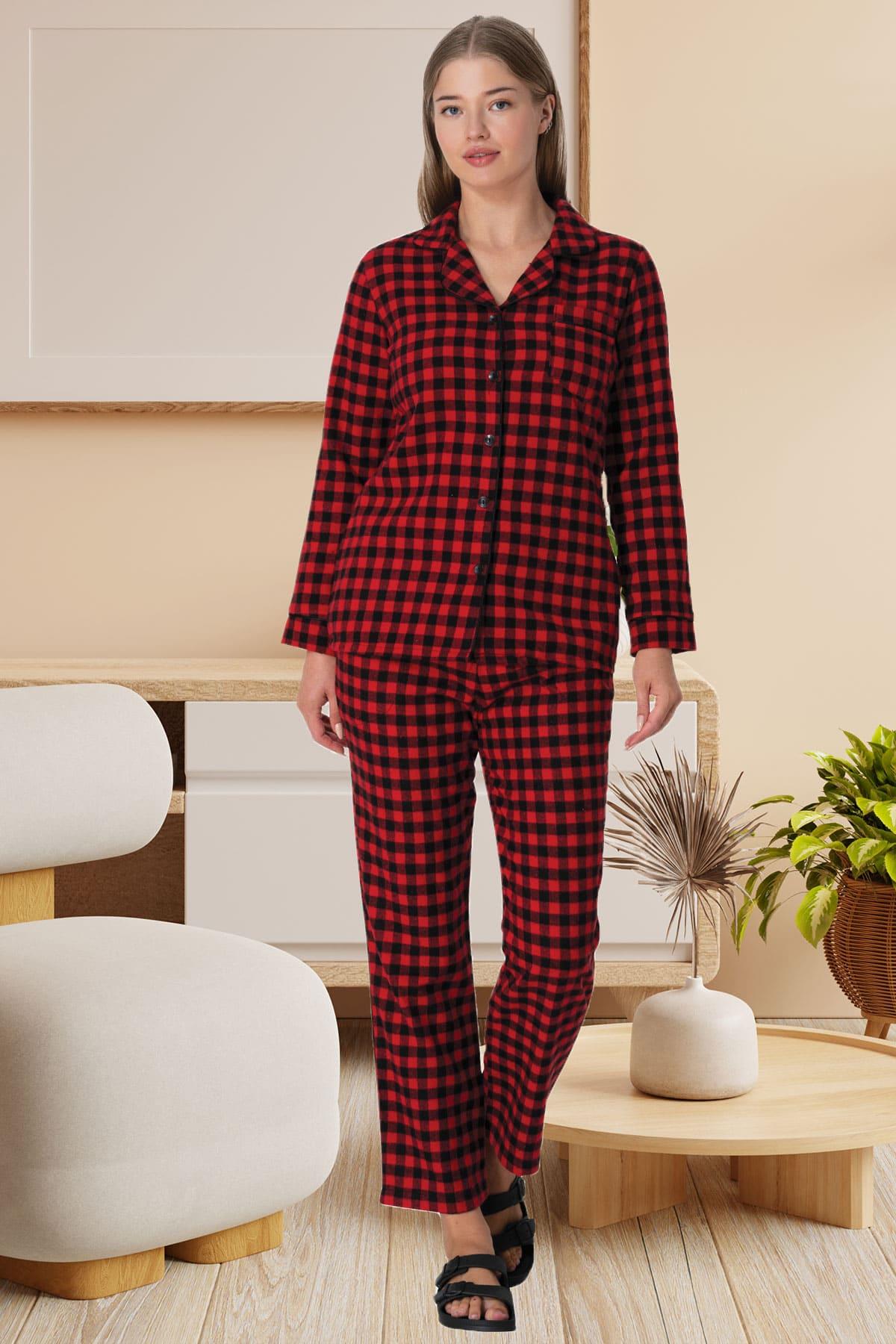 Plaid Maternity & Nursing Pajamas Red - 5928