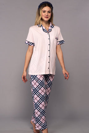 Patterned Maternity & Nursing Pajamas Pink - 6320