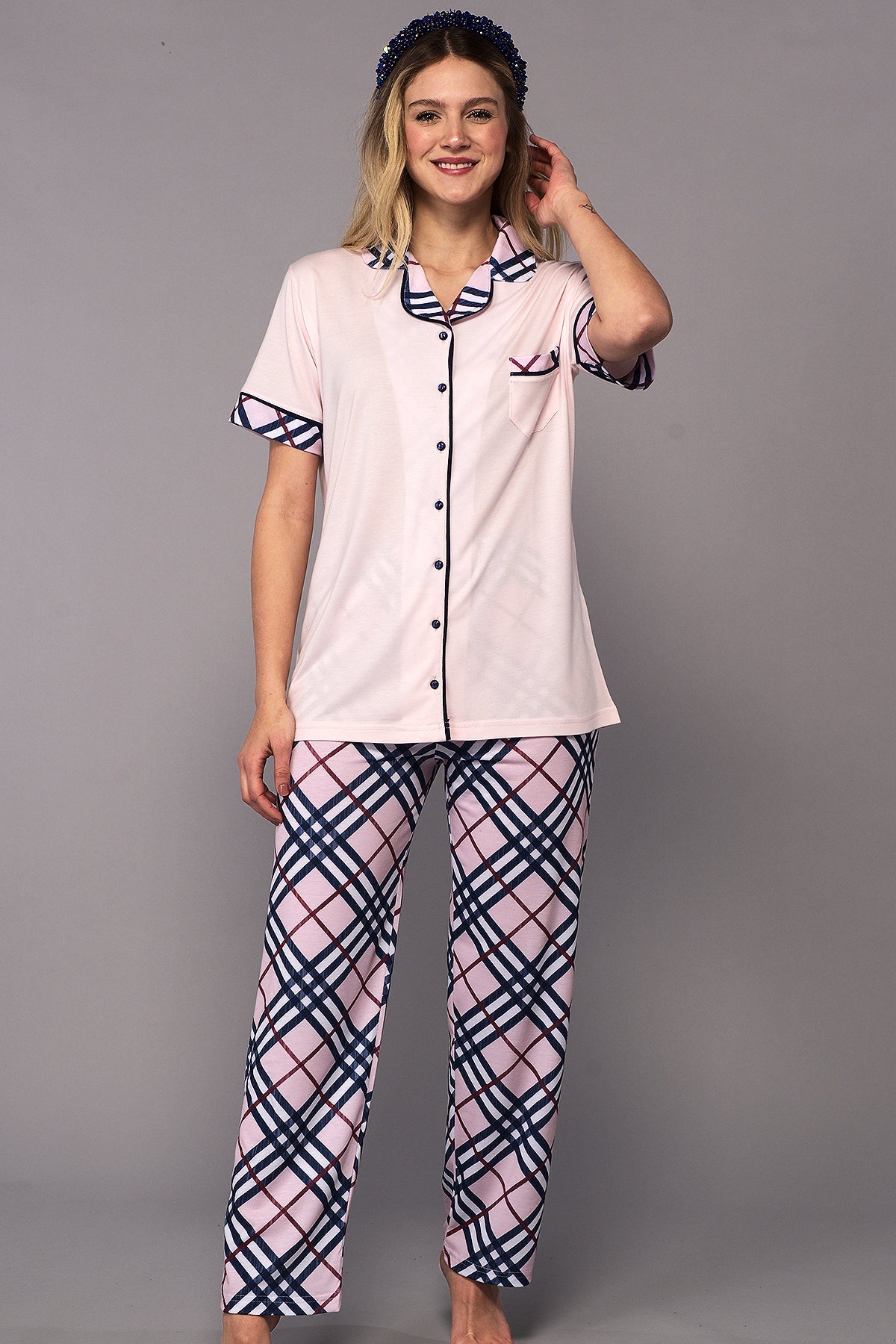 Patterned Maternity & Nursing Pajamas Pink - 6320