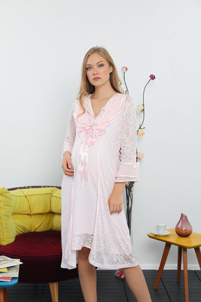 Maternity & Nursing Nightgown With Robe Powder - 2442